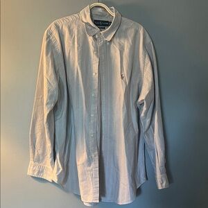 Polo by Ralph Lauren Light Blue and Beige Grey Stripe Button-Down Shirt